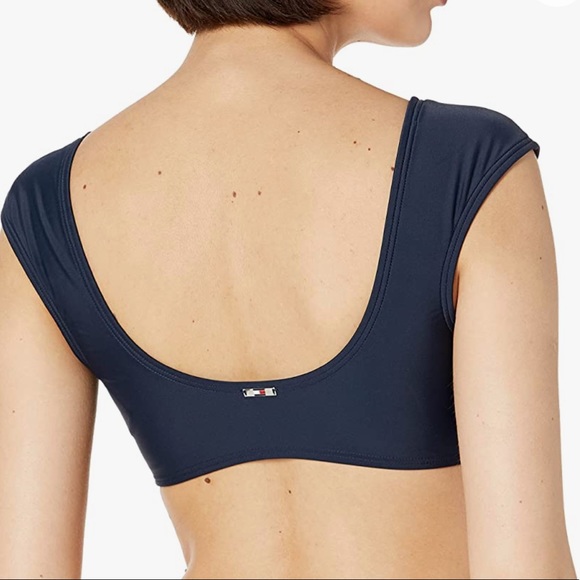 Tommy Hilfiger Sky Captain Ruched Cap Sleeve Bikini Swim Top Size Large - Picture 3 of 10